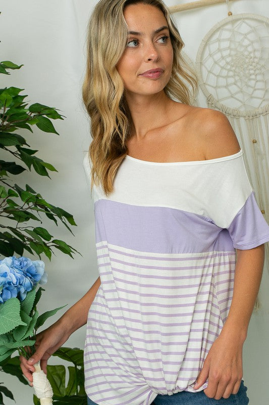 e Luna PLUS Stripe Mix One Shoulder Top