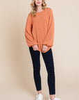 BOMBOM Long Sleeve Curved Hem Ribbed T-Shirt