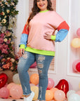 Women Plus Size Colorblock Crew Neck Sweatshirt