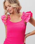 BiBi Ruffled Shoulder Strap Rib Texture Top