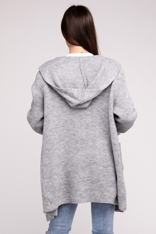 Zenana Hooded Open Front Sweater Cardigan