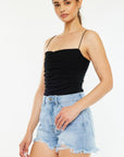 Kancan Raw Hem Distressed High Waist Denim Shorts