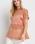 Ces Femme See Through Crochet Mock Neck Cover Up