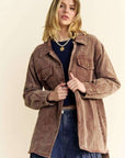 Davi & Dani Washed Corduroy Raw Hem Button Up Jacket