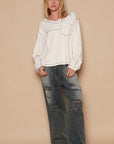 POL V-Neck knit Panel Exposed Seam Top