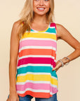 Haptics Round Neck Striped Knit Tank