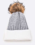 Raccoon Fur PomPom 2 Tone Beanie