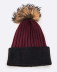 Raccoon Fur PomPom 2 Tone Beanie