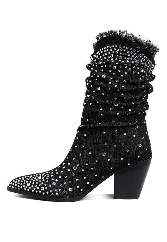 Savant Diamante &amp; Rhinestones Denim Boots