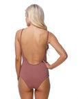 Solid Ribbed One Piece Swimsuit with Buttons