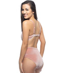 Solid Pink Velvet One Piece with Cutout Detail