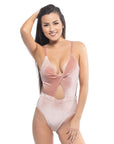 Solid Pink Velvet One Piece with Cutout Detail