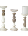 Ivory Candle Holder with Wood Accent (Set of 3)