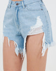 American Bazi High Waist Fringed Hem Denim Shorts