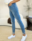 Judy Blue Full Size Mid Rise Destroy & Cuff Skinny Jeans