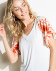 e Luna V-Neck Short Flair Sleeve Top