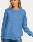 Zenana Washed Round Neck Dropped Shoulder Sweatshirt