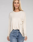 Zenana Washed Ribbed Dolman Sleeve Round Neck Top