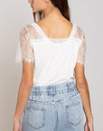 POL Scallop Trim Lace Short Sleeve Top - Online Only