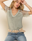 POL Scallop Trim Lace Short Sleeve Top - Online Only