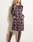 e Luna Floral and Plaid Print Sweatshirt Mini Dress