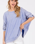 SAGE + FIG Mineral Washed Side Slit Round Neck Sweatshirt