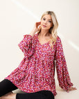 Celeste Full Size Floral V-Neck Balloon Sleeve Blouse