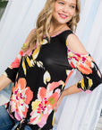 e Luna PLUS Floral Print Cold Shoulder Top