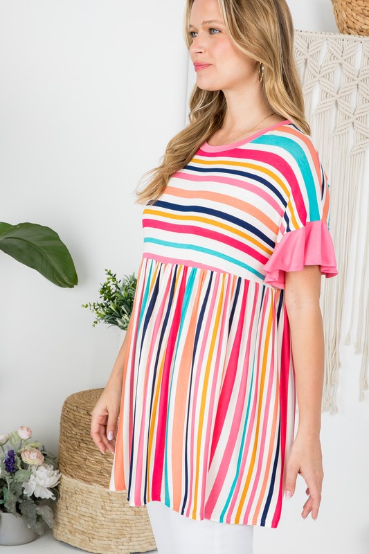 e Luna PLUS Striped Babydoll Tunic Top