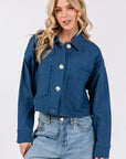 bytos Button Down Cropped Denim Jacket with Patch Pockets