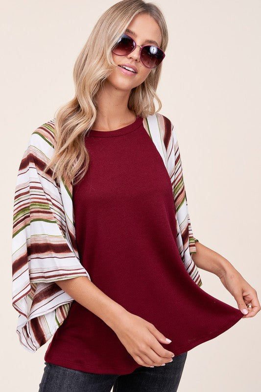 e Luna Waffle Striped Mix Kimono Top