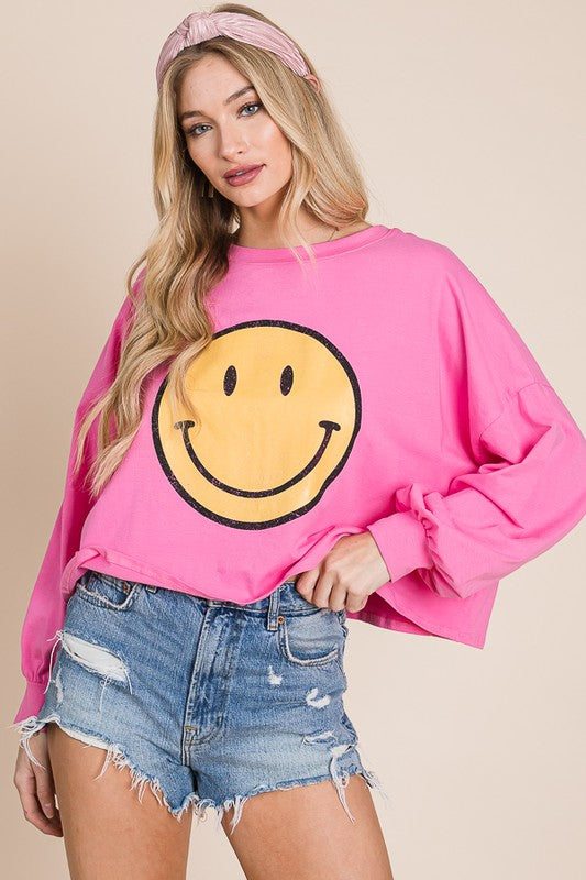 Jade By Jane Smiley Face Long Sleeve Crop Top