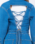 American Bazi Laced Back Cropped Denim Jacket