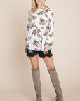 Super Lady Full Size Babydoll Floral Boat Neck Long Sleeve Blouse