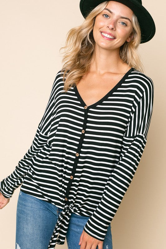 e Luna Striped Button Down Top