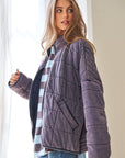 Davi & Dani Washed Soft Comfy Quilting Zip Closure Jacket