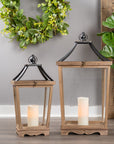 Natural Wooden Lantern with Open Top (Set of 2)