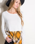 e Luna Plaid Mixed Button Front Top