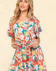 Haptics Tropical Floral Short Sleeve Tied Romper