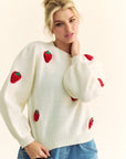 Davi & Dani Crochet Strawberry Round Neck Sweater