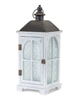 White Wood Lantern with Ornate Frosted Glass (Set of 2)