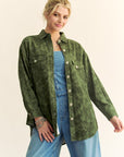 Davi & Dani Curved Hem Diamond Quilted Button Up Denim Shacket