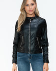 Snobbish PU Leather Zip Up Jacket with Pockets