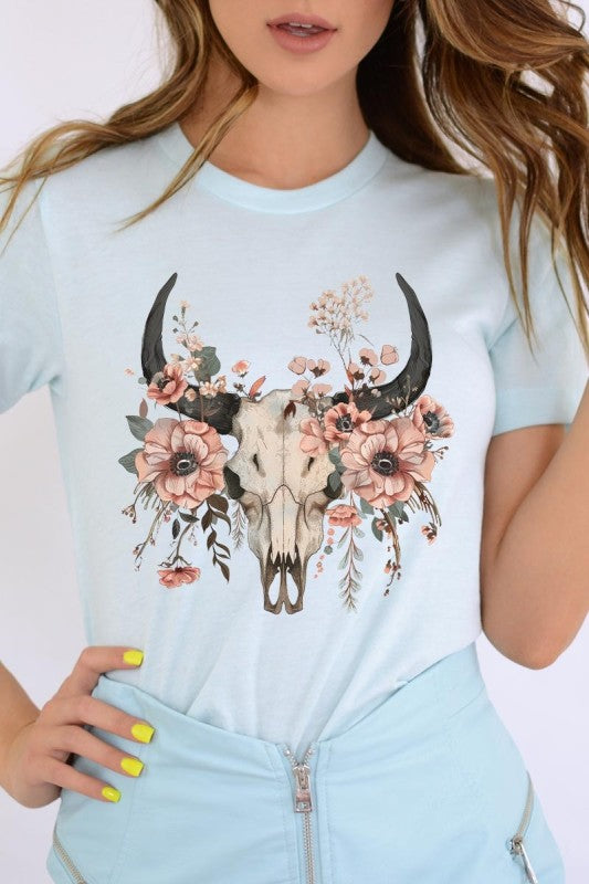 Western Skull Floral Graphic Plus Tee