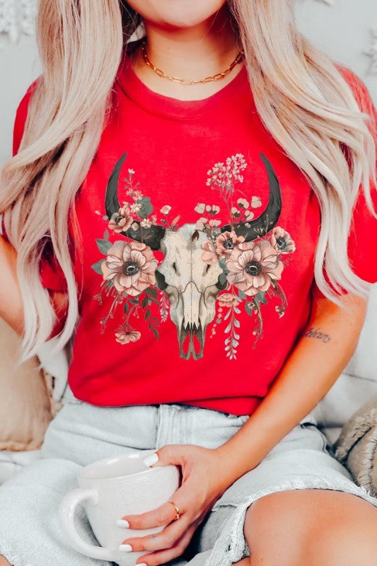 Western Skull Floral Graphic Plus Tee