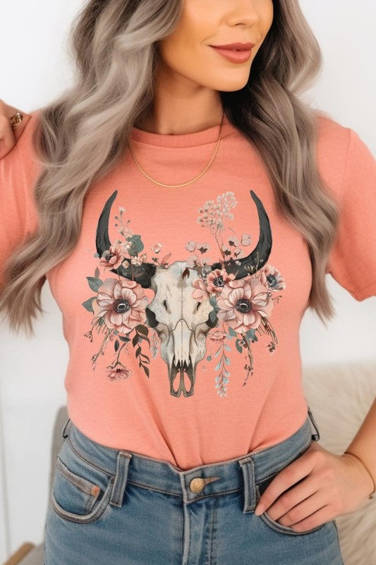 Western Skull Floral Graphic Plus Tee
