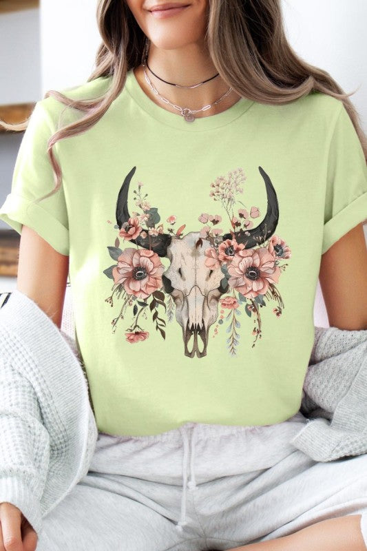 Western Skull Floral Graphic Plus Tee