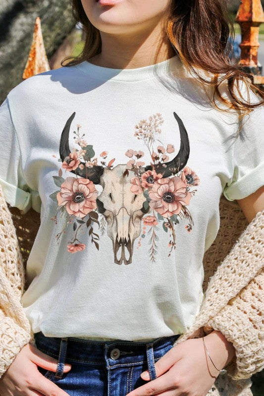 Western Skull Floral Graphic Plus Tee