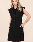 Mittoshop Cargo Pocket Half Button Mini Dress