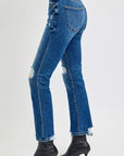 RISEN Full Size High Rise Distressed Crop Straight Jeans